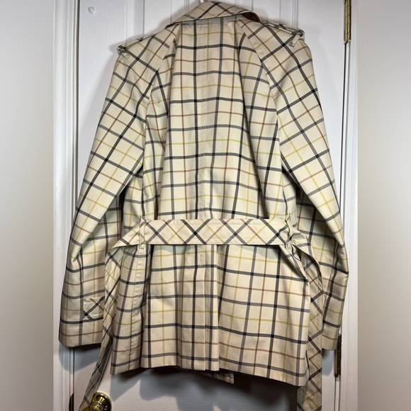 56. Coach Tattersall Ivory Plaid Short Belted Trench Coat, Size XS - Picture 7 of 9